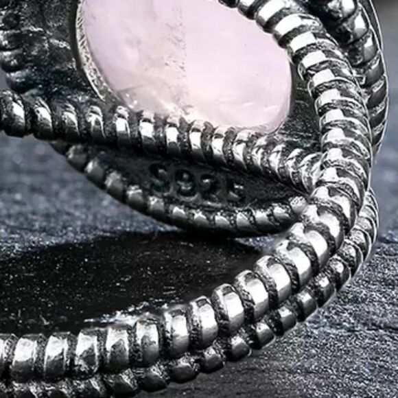 Natural Rose Quartz Sterling Silver Ring New Pale Pastel Pink - Picture 6 of 6